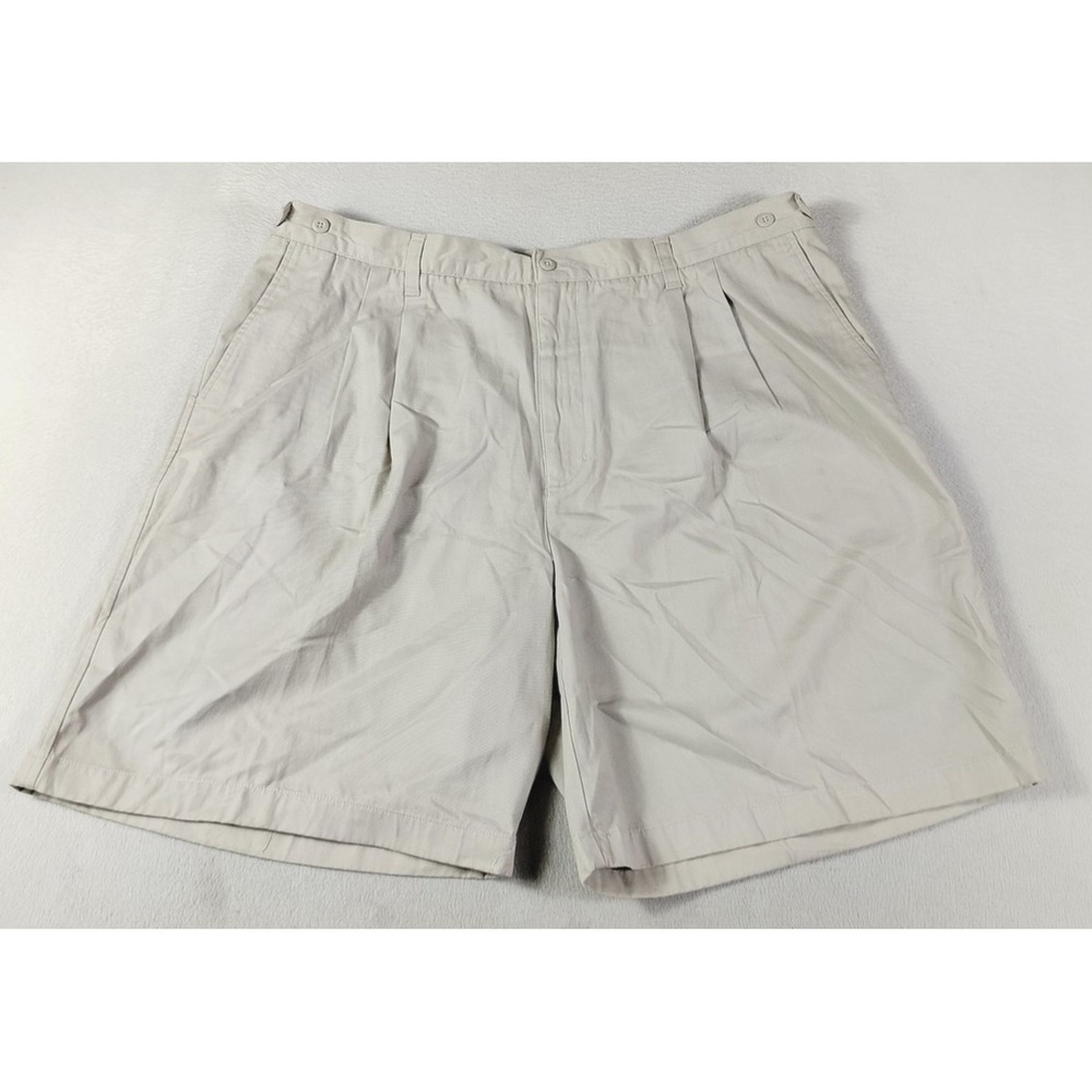 Vintage Cherokee Shorts Mens 44 Beige Chino Pleated Elastic Waist Relaxed Fit